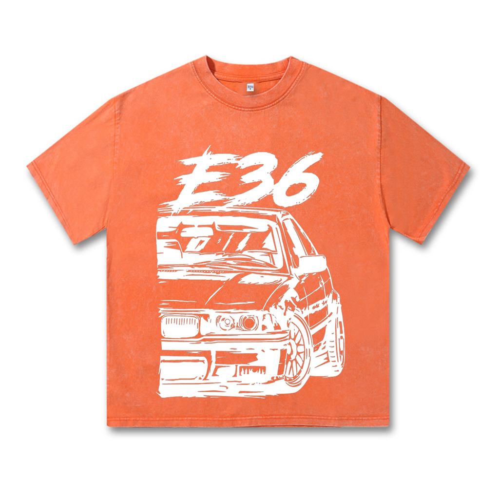 Ретро стираная винтажная футболка Высококачественные футболки E36 Футболка Летняя свободная одежда с коротким рукавом Хлопковые свободные уличные топы