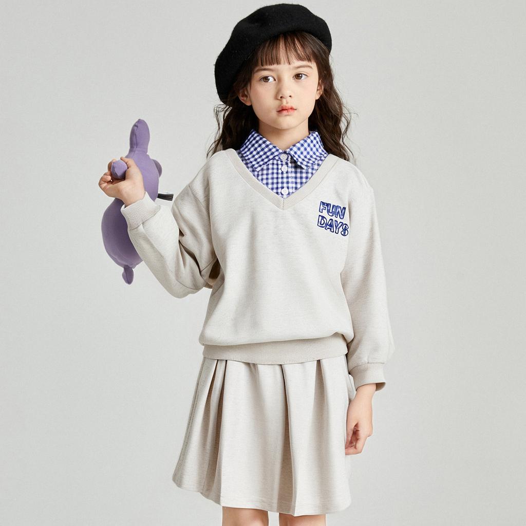Girls' College Style Pleated Skirt Set