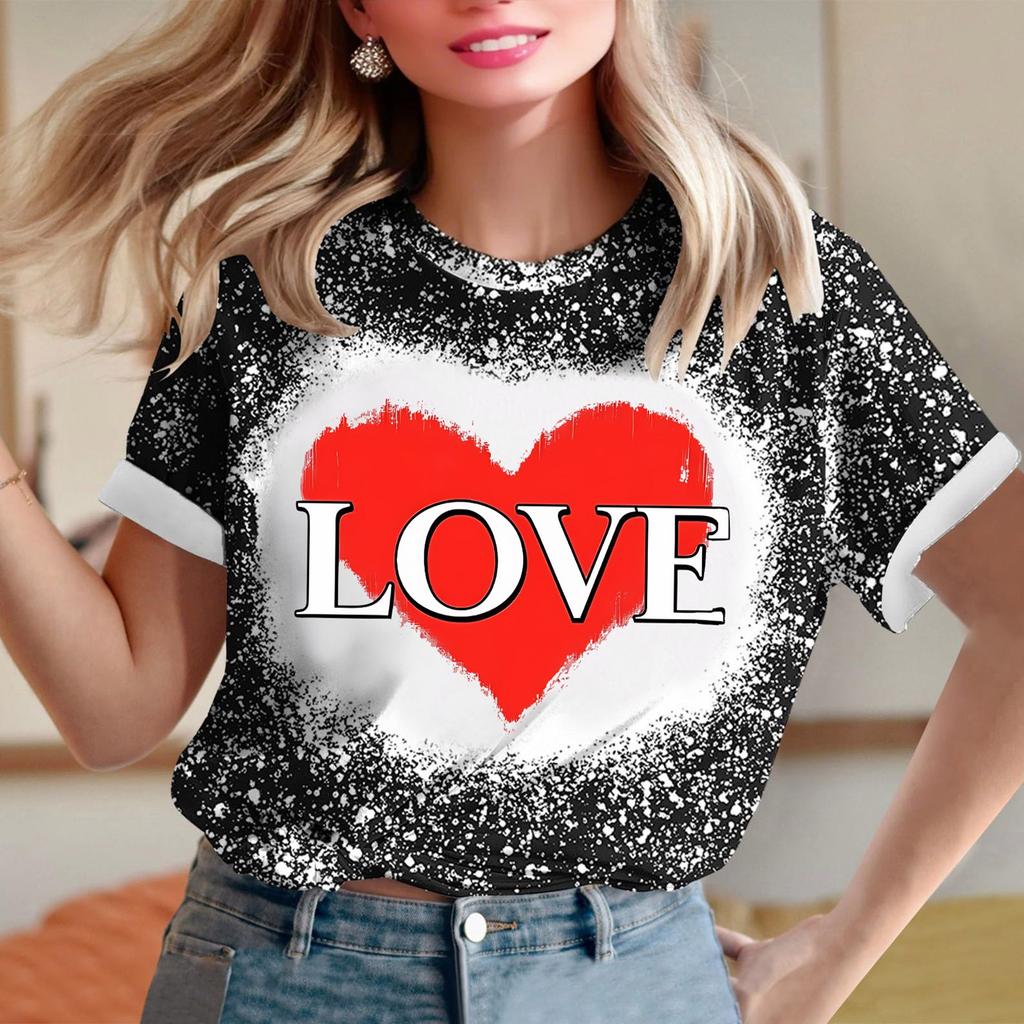 Женская свободная футболка с круглым вырезом и принтом ко Дню святого Валентина с короткими рукавами