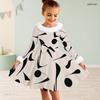 Girls Furry Collar Long Sleeve Beige Black Printed A Line Flared Dress With Bow