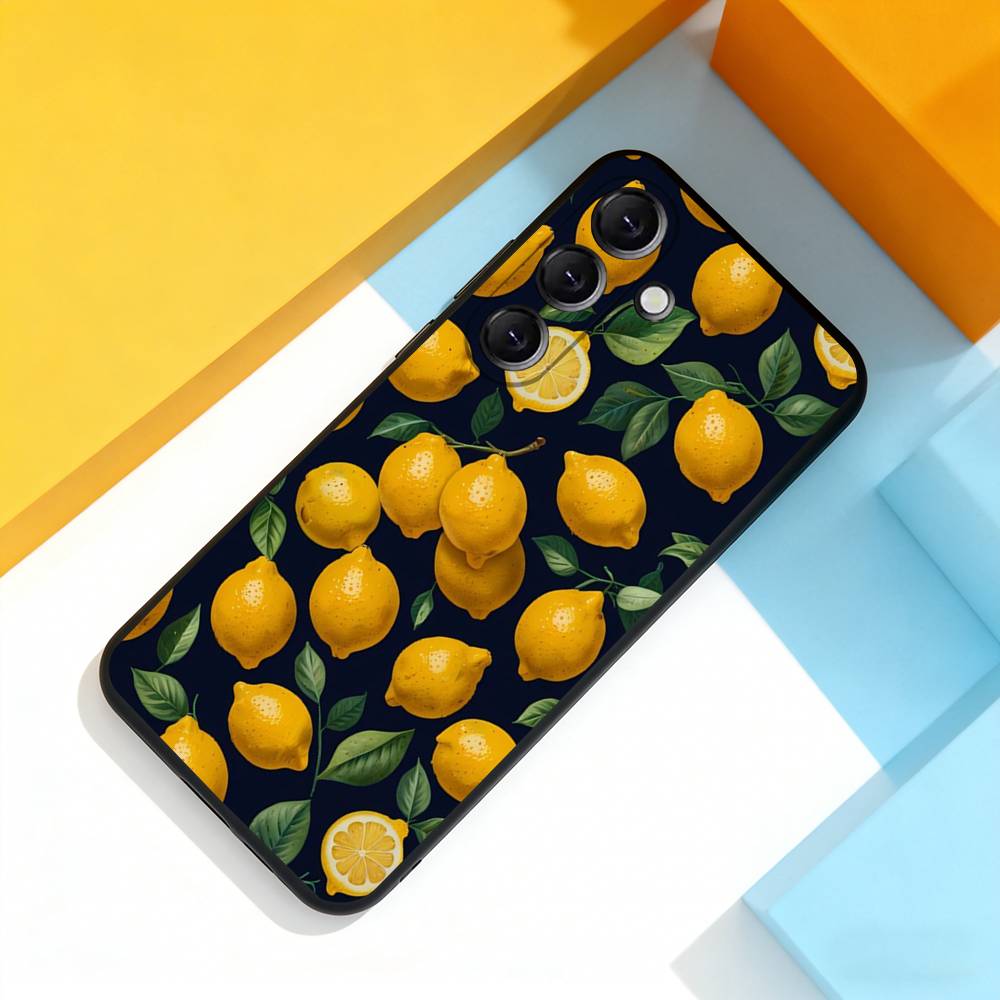 Лимонный Арт Чехол для Телефона для Samsung Galaxy A 73,72,51,53,52,71,22,5G,Note,J7,8,9 Мягкий Черный Чехол