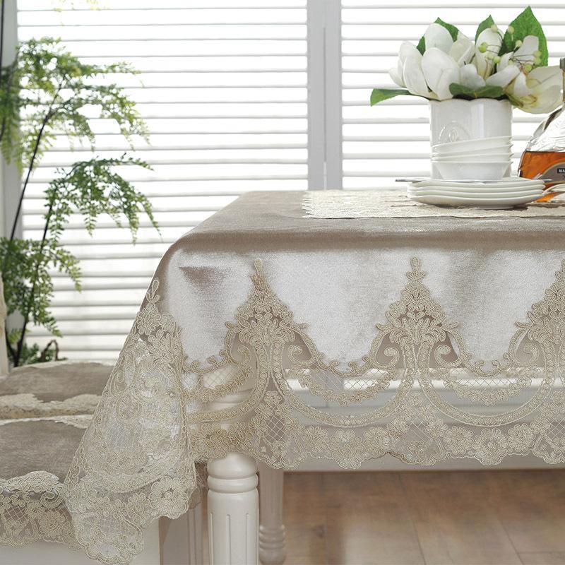 Table Cloth Gold Velvet Rectangle White Retro Thick Europe Luxury Embroidered Table Dining Table Cover Chair Lace Tablecloth