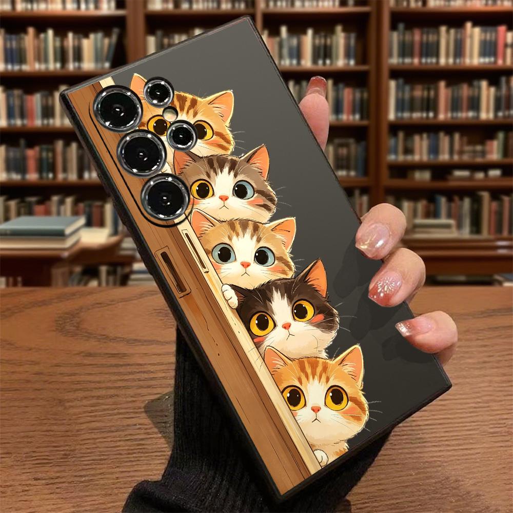 Peeking Kittens Illustration Soft TPU Case Slim Shockproof Protective Cover For Samsung Galaxy S Ultra FE Plus A Series 5G