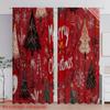 2 Pieces of Red Background Christmas Tree Snowflake House Window Screen Home Decoration Style Decoration Living Room Curtains