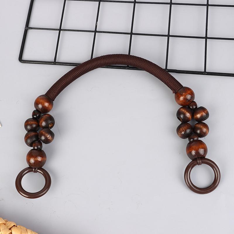 Women Wooden Bead Rope Bag Strap Wooden Handle Rope Beads Handbag Shoulder Belt Diy Replacement Bag Accessories