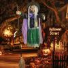 6 FT Halloween Flying Witch Decor Voice Activated Animatronic Witch On Broom with Light-up Eyes for Garden Yard Lawn Outdoor Indoor Decor