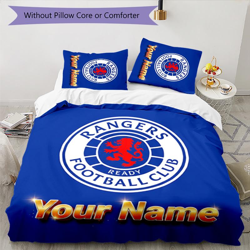 3pcs Glasgow Rangers Cover Set - Personalized Name, HD Printed Bedding with 1 Cover and 2 Pillowcases - Perfect for Home Decor, Easy Care