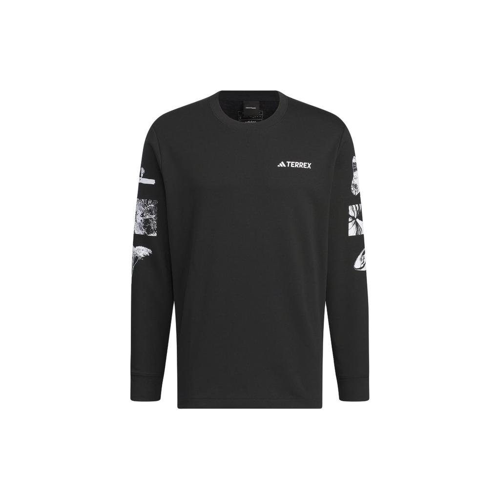 adidas Футболка Aeroready с буквенным принтом и длинным рукавом для спорта на открытом воздухе, винтажная футболка, мужские топы, черный IS9510