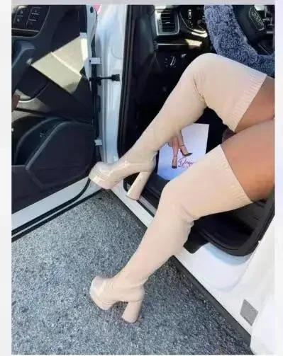 Fashion 2024 Autumn Elastic Over The Knee Sock Botas Women Big Size Chunky Heel Pumps Platform Fashion Boots for Women High Boots Goth