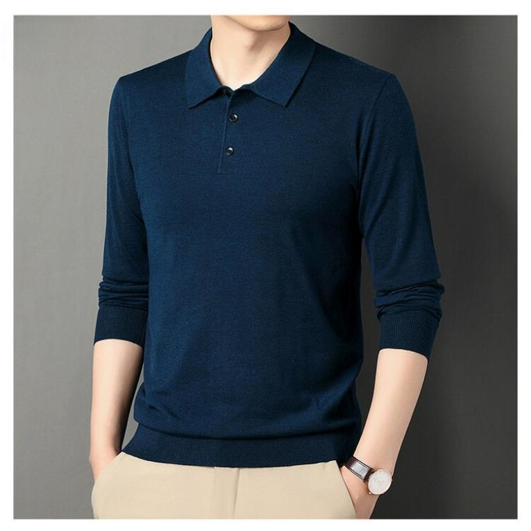 Осенне-зимние трикотажные рубашки Мужская мода Однотонные с лацканами Базовые Мужские топы с длинным рукавом Свитера Мужские