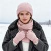 3Pcs/Set Women Hat Scarf Gloves Set Solid Color Ribbed Trim Brimless Hat Long Scarf Warm Gloves Set Winter Accessories