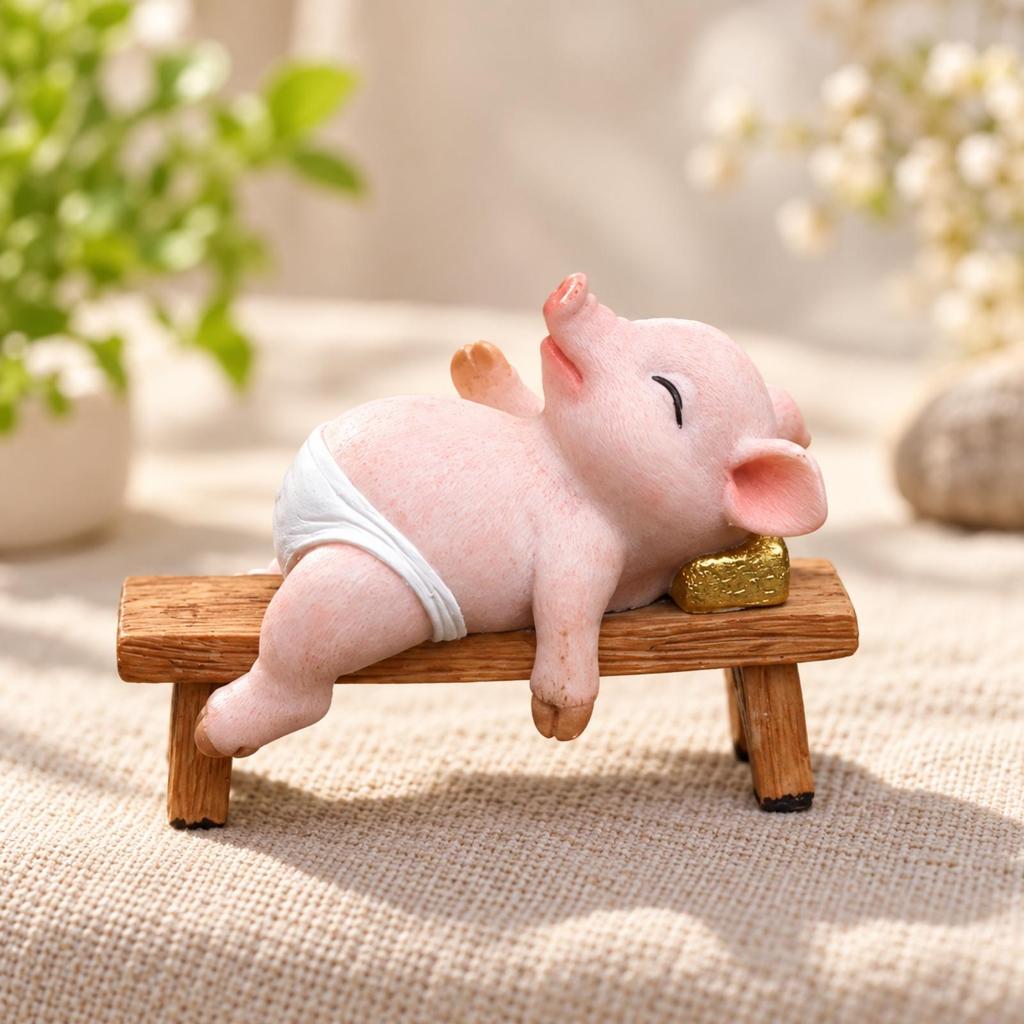 Pink Pig Figurine Decorative Reclining Statue Outdoor for Garden Displays, Courtyard