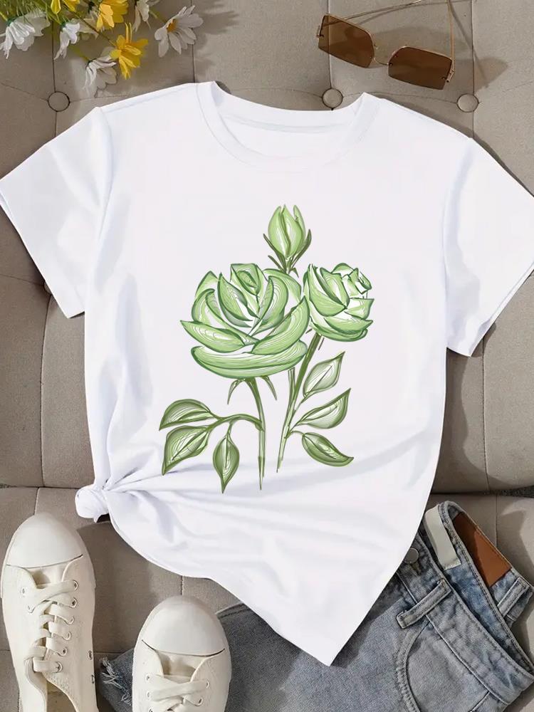 (Asian Size) Flower Cute Butterfly Print Fashion Female Tee Top Women Clothing T Shirt Woman Short Sleeve Graphic T-shirts