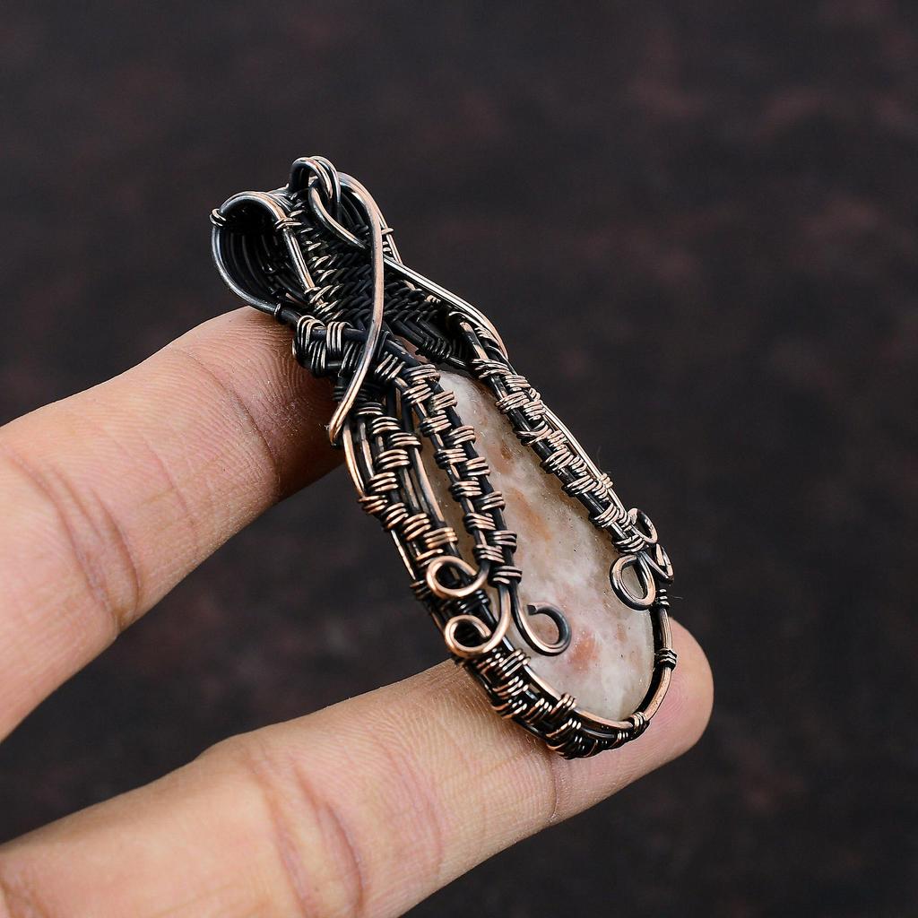 Подвеска из солнечного камня Подвеска, обернутая медной проволокой Подвеска ручной работы Украшения из драгоценных камней солнечного камня Достойная подвеска Подарок на годовщину Украшения из медной проволоки