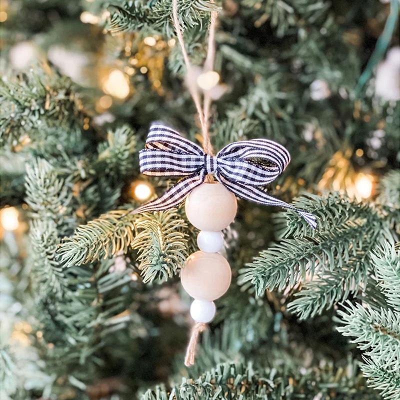 Рождество Рождественские украшения Изысканный подвес-мешочек Фермерский стиль Деревянные бусины Скандинавский стиль Дизайн с бантом Пасторальный стиль 15 см