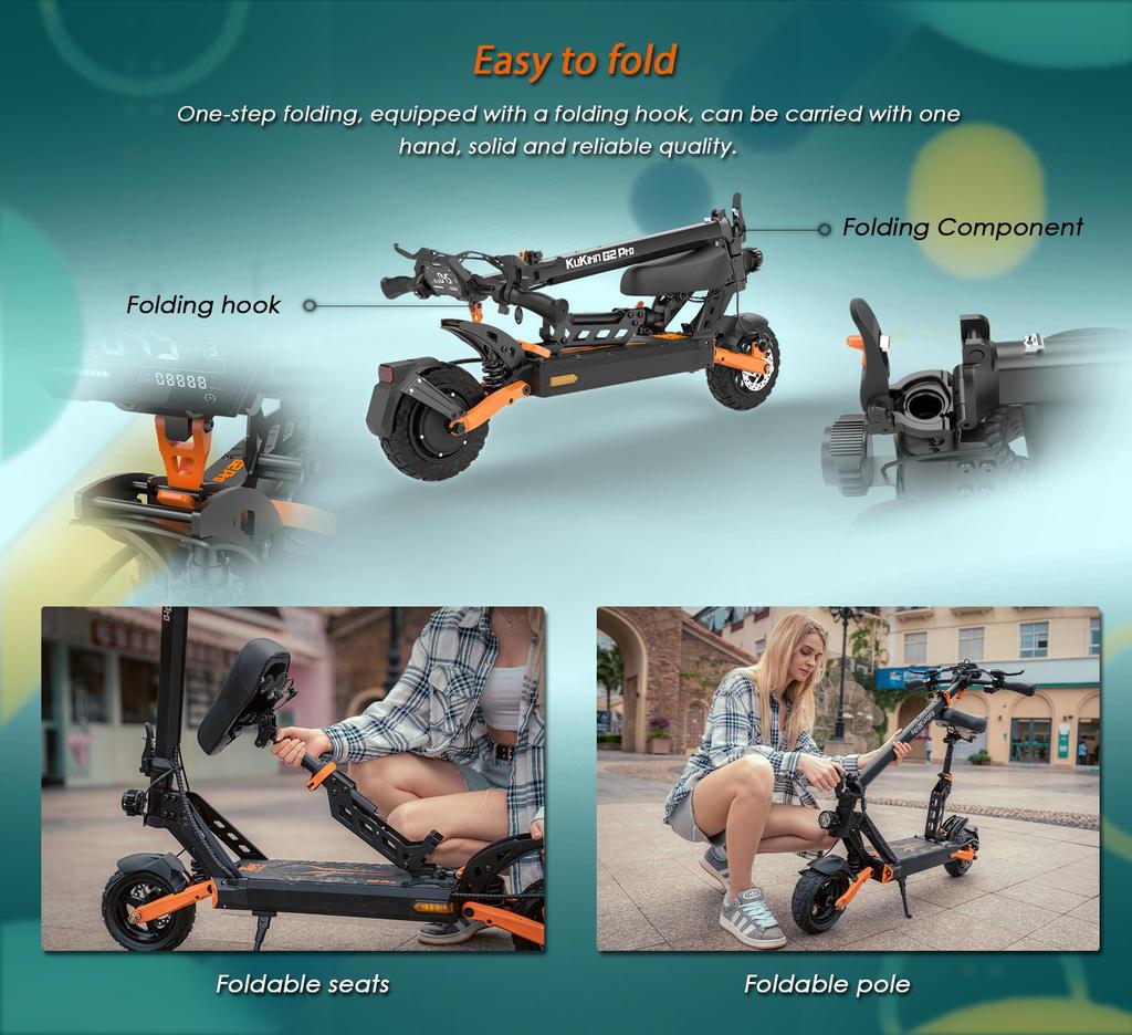 KuKirin G2 Pro Folding Electric Scooter with Detachable Seat  600W Motor 48V15.6Ah Battery 45km/h Max Speed 58km Max Range