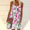Women Flower Pink Roses Printed Mini Dress Sleeveless Party Dress Summer Beach Dress Sundress