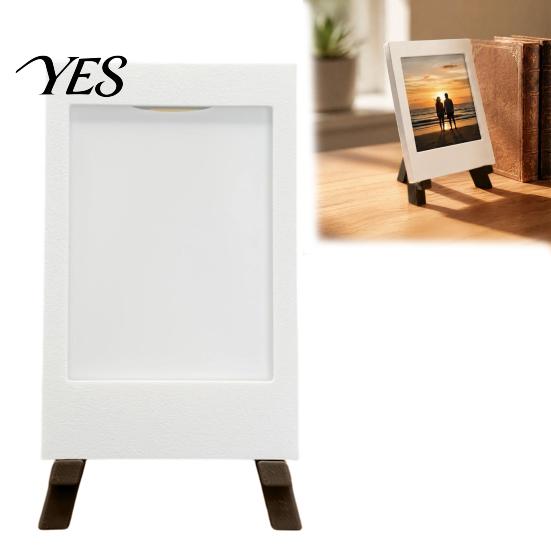 Small Picture Holder Mini Frame with Wooden Tripod Stand, 3D Printed Photo Display Compact for Polaroid Pictures, Tabletop Home Office Decor Desk