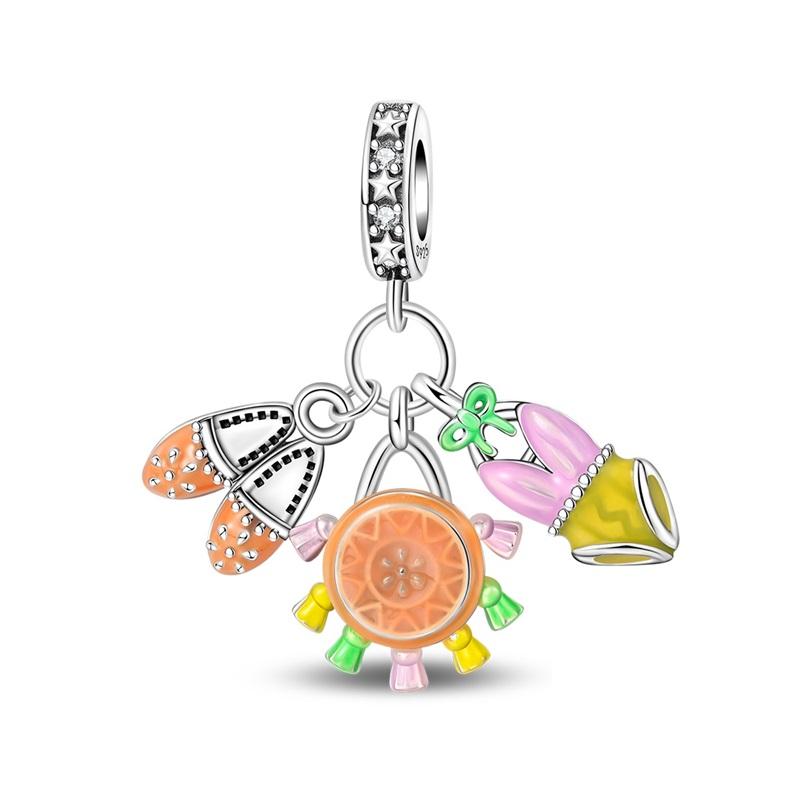 925 Silver Ocean Princess Magic Mirror Princess Rose Princess Charms Pendants Fit DIY Bracelets Party Jewelry