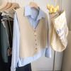 Французская мода трикотажный жилет женский ранний весенний кардиган верхняя одежда джемпер жилет свободные топы без рукавов плечи
