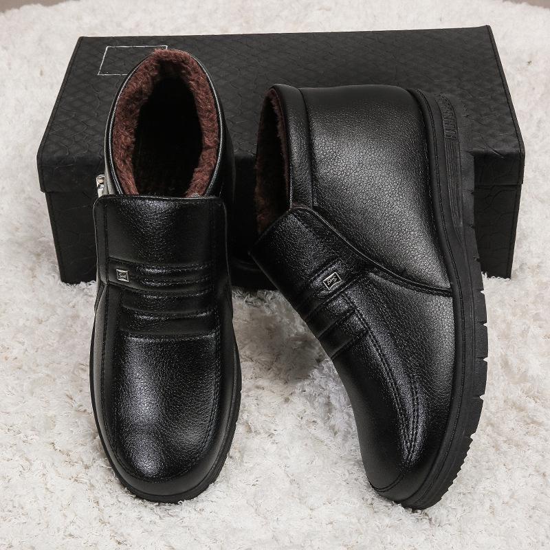 Men's Winter Cotton Shoes: Velvet-Lined, Thickened, Non-Slip, Durable, Warm Footwear for Middle-Aged & Elderly.