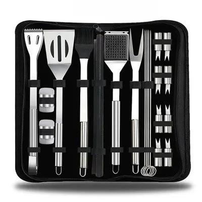 BBQ Tool Set, Portable Oxford Bag, Grilling Utensils, Stainless Steel Grill, Spatula Brush, Outdoor Barbecue Accessories