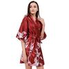 Puntos Summer Ice Silk Fabric Women Lady Nightgown Flower Print Short Bathrobe