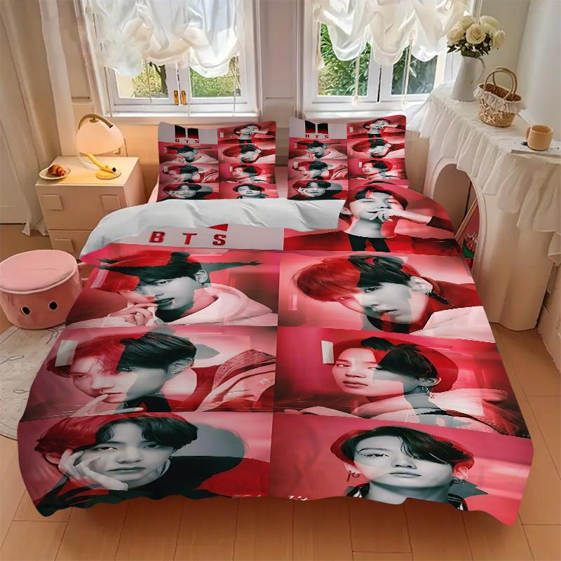 3Pcs Bts Aesthetic Bedding Set Soft Fabric Duvet Cover Pillowcases Home Christmas Xmas Halloween Gift 1 Duvet Cover 2 Pillowcase N1252