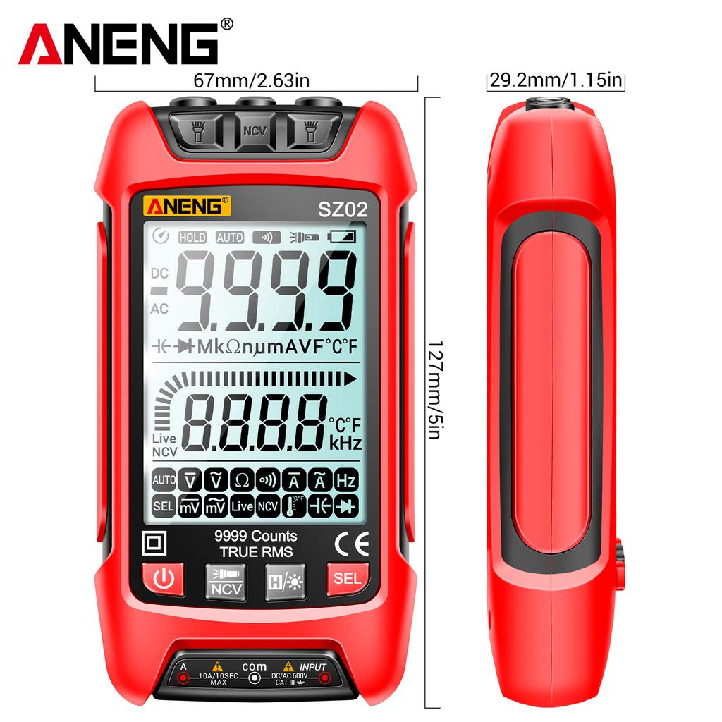 ANENG SZ02 Интеллектуальный цифровой мультиметр с автоматическим диапазоном 9999 отсчетов, универсальный портативный измеритель NCV