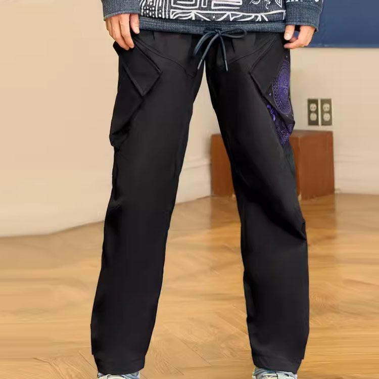 Li Ning Badfive Series Pure Color Loose Casual Printed Long Pants Men Bottoms Black AKXR553-1