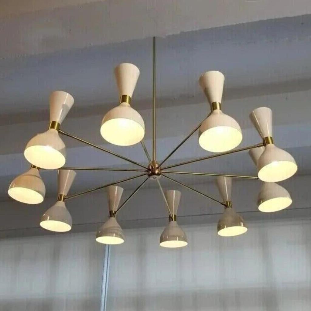 10-рожковая люстра на 20 лампочек, современная латунная люстра «Спутник», светильник середины века