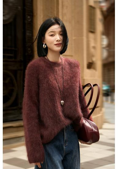 Wine Red High Weight Cashmere Women's Wool Sweater - Warm Winter Knit Top