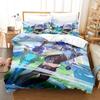 Новый комплект постельного белья из трех частей с 3D-цифровой печатью игр Genshin Impact с зимним домашним полиэстеровым пододеяльником с рисунком из мультфильма