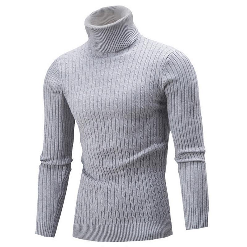Men's High Collar Sweater Autumn and Winter Fashion Men's Long Sleeve Warm Knitted Turtleneck Sweater Keep Warm Pullovers