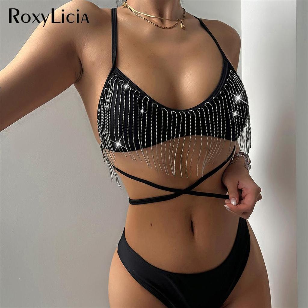 Бикини с блестящими кисточками, женский купальник, женский купальник, комплект из двух частей, мягкий купальный костюм, купальный костюм для женщин
