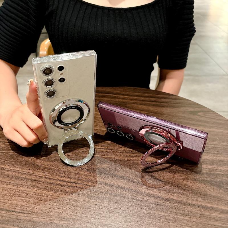 Soft TPU Glitter Silicone Case for Samsung Galaxy S24 Ultra S22 23 Plus S21 FE S20 Note 20 Ultra Ring Magnetic Stand Holder Back Cover