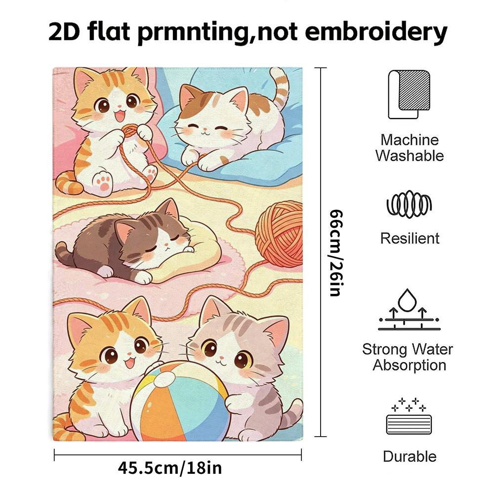 Five Kittens Playing Game Absorbent Towel, Cute Cartoon Soft Shower Towel