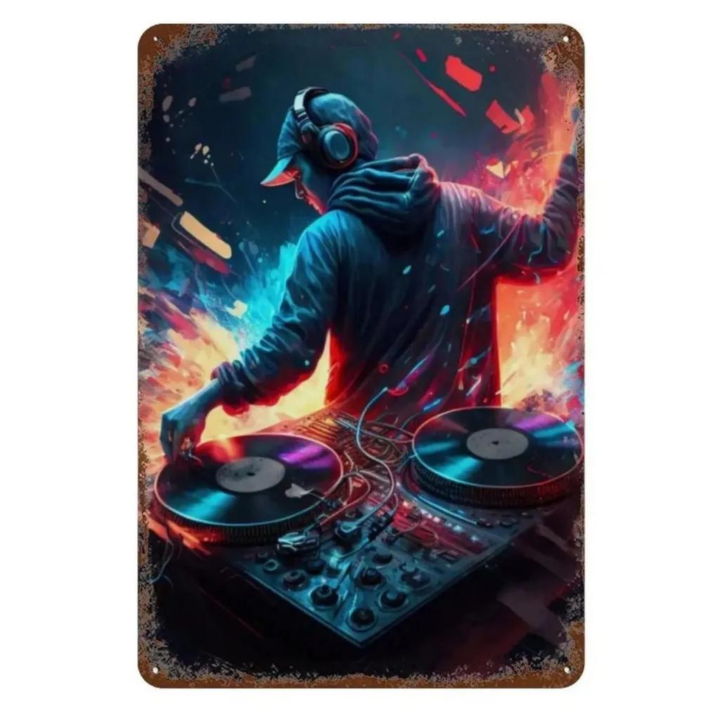 Metal Tin Signs Lighting DJ Wall Decoration Plaque Vintage Art Poster Iron Painting for Man Cave Home Cafe Game Room Club Bar