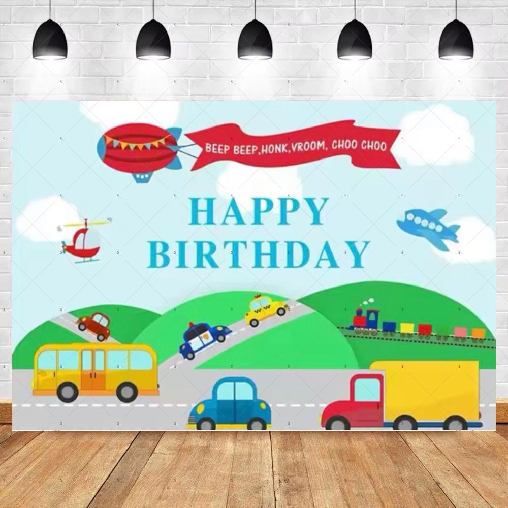Cartoon Train Theme Birthday Party Decoration Number Balloons Cake Topper Transportation Vehicles Backdrop Banner Party Supplies