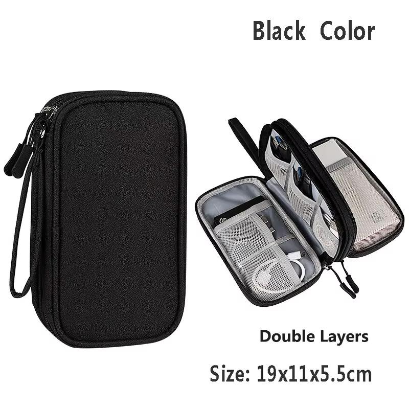 Travel Portable Digital Product Storage Bag Waterproof Double Layer Case for USB Data Cable Organizer Portable Tech Gadget Pouch