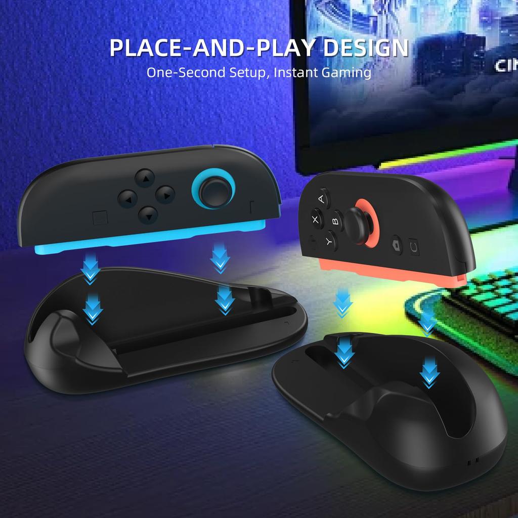 EJGAME Switch 2 Mouse Compatible with Metroid Prime Ergonomic Design for Long Set of 2 Joy-Con Adapter, 4, Plug-and-Play, Playtime, (Black)