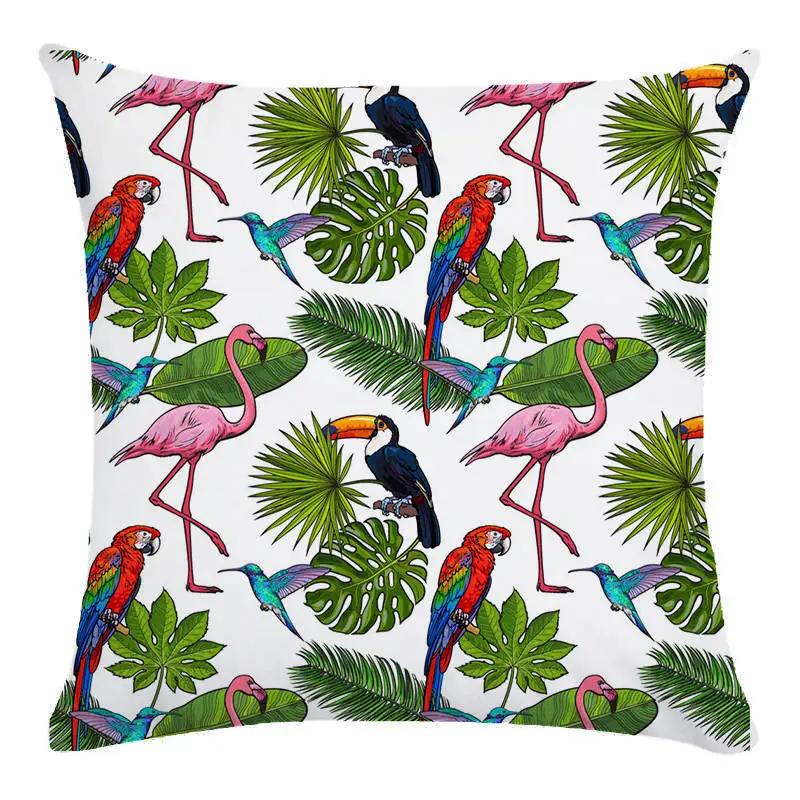 Green Leaf Flower Pillowcase Parrot Pattern Interior Home Pillow Suite Bedroom Sofa Bed Chair