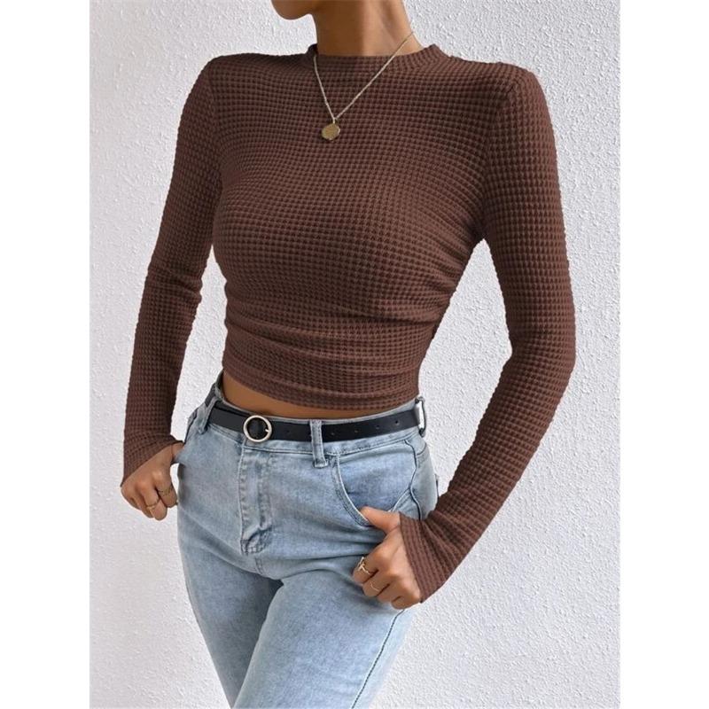 Универсальная женская футболка в клетку с длинными рукавами Slim Fit