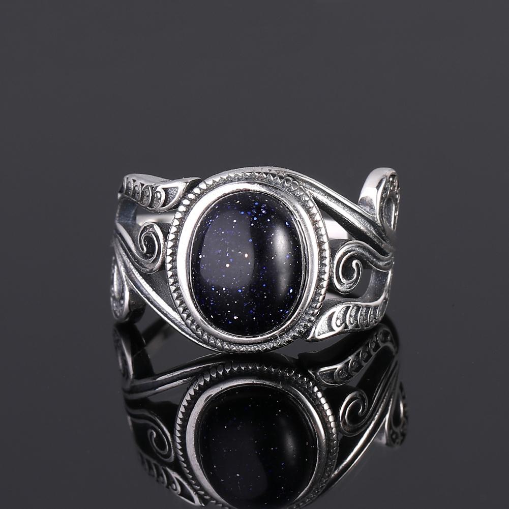Серебряное кольцо S925 для женщин Овальное Круглое Каплевидное Натуральный Синий Песчаник Кольцо Подарок В форме Солнца Ретро Роскошное Тонкое Ювелирное изделие