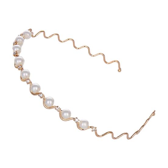 Lady Wavy Headband Non-slip Shiny Rhinestone Faux Pearl Narrow Band Anti-rust Hair Decoration Elastic Party Prom Lady Hair Hoop Hair Accessories