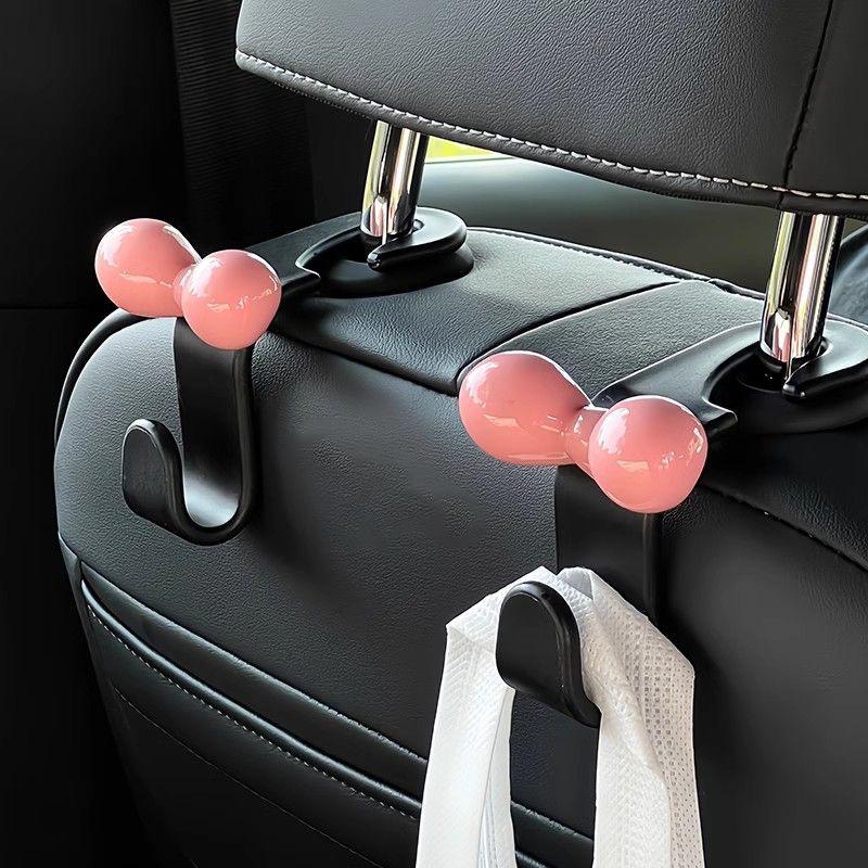 Pink Bow Car Headrest Hooks, Cute Bowknot Vehicle Seat Back Hangers for Bags, Purses & Coats (1 Pack)