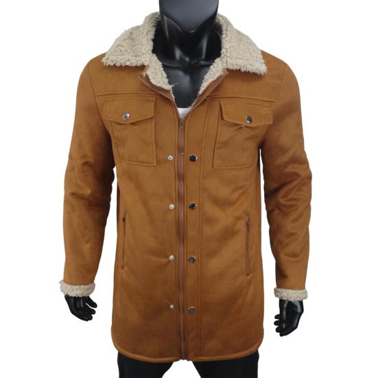 Men Jacket Autumn Winter Woolen Coat Lapel Single-Breasted Mid-Length Windproof Jacket Suede