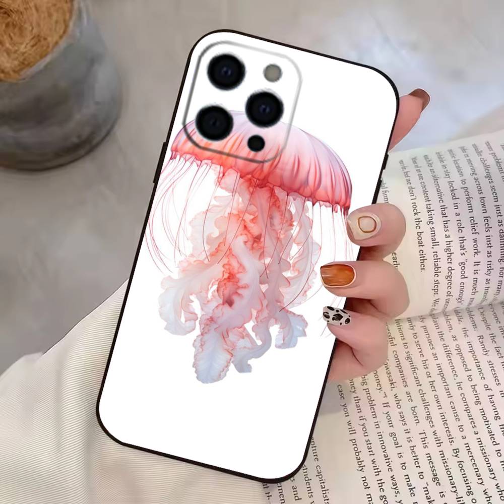 Fashion Pink J-jellyfish Phone Case For iPhone 17,16,15,14,13,12,11 Plus,Pro Max,XS,Soft Silicone Black Cover