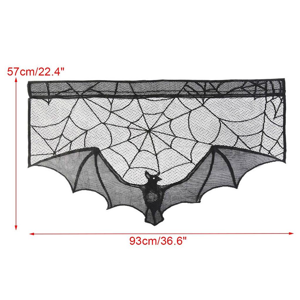 Halloween Curtains 95*57cm Black Lace Spider Web Bat Curtains Halloween Door Curtain Decoration