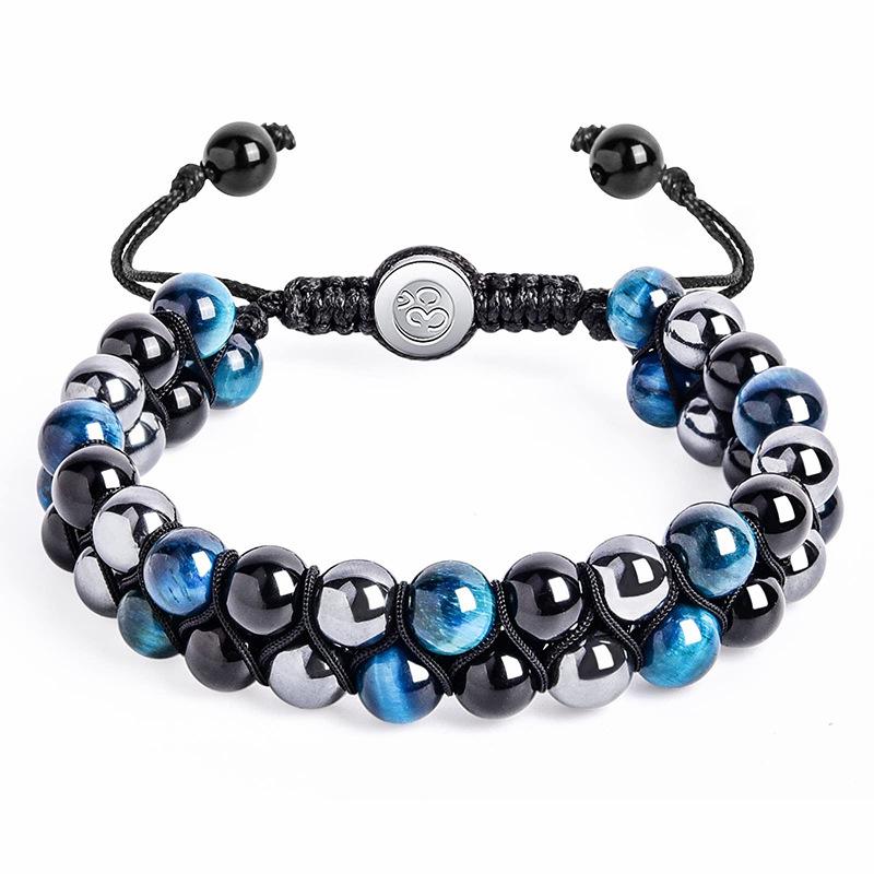 Men's Double-Layer Blue Tiger Eye & Black Agate Magnet Bracelet